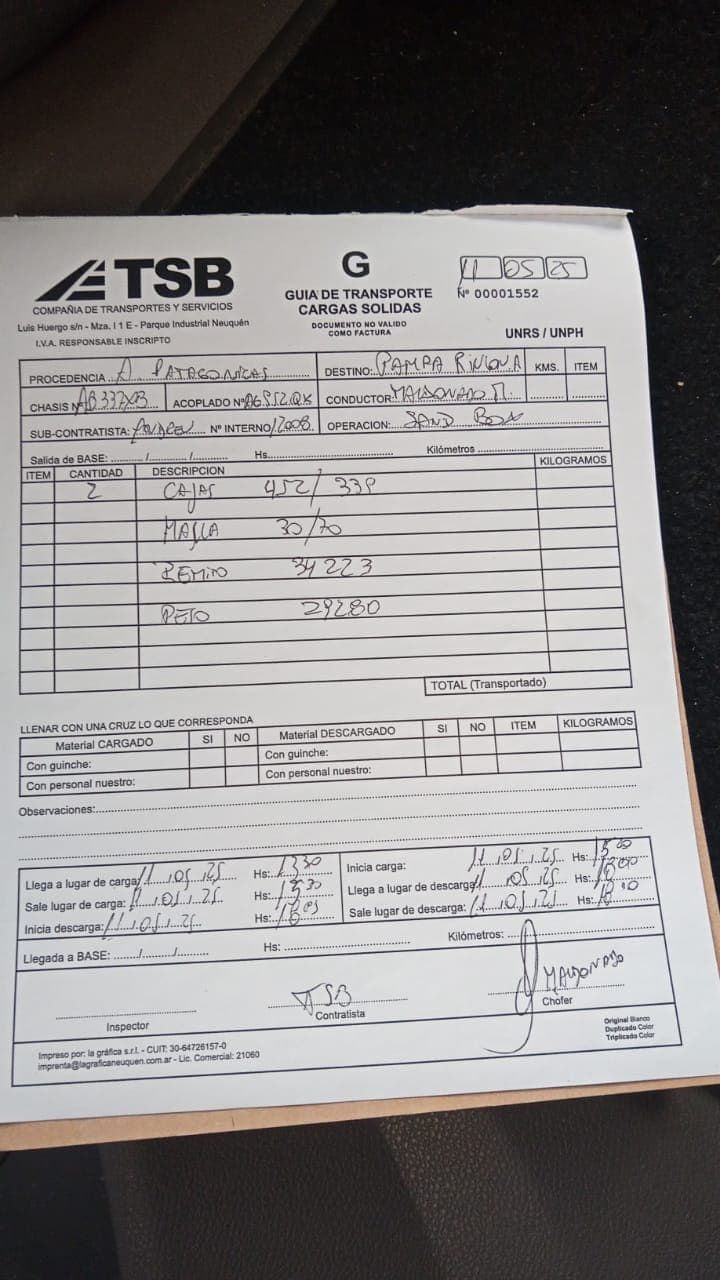 Papeleta del viaje VIAJE-001